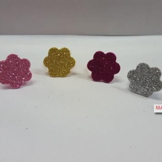 Anillos flores purpurina 6u