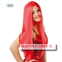 Peluca larga lisa roja