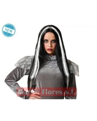 Peluca negra con mecha blanca lisa