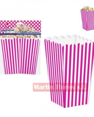 Caja palomitas fuxia blanco 3u