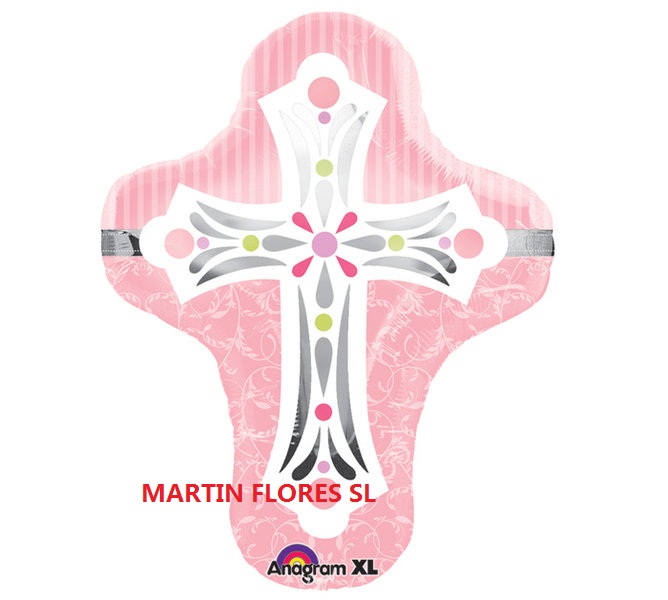 Globo Cruz comunión rosa