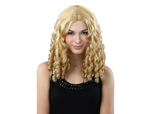 Peluca tirabuzones rubia
