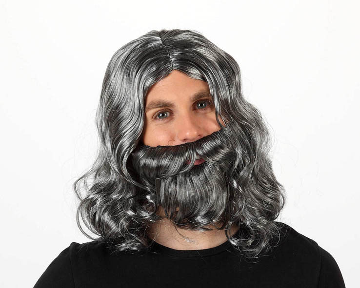 Peluca gris y barba