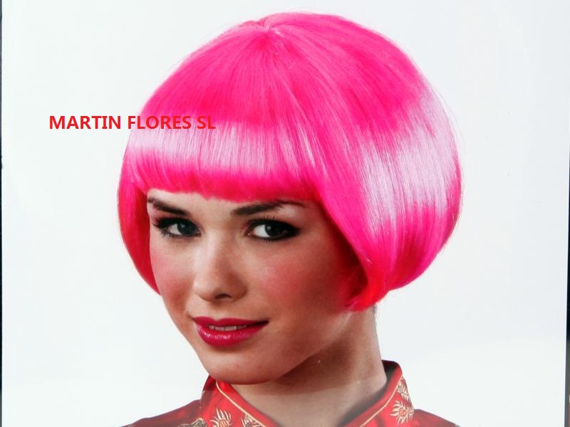 Peluca rosa fuxia flequillo