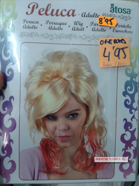 Peluca  chica mechas rubia y roja