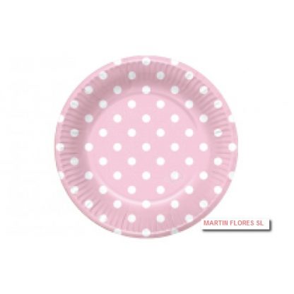 Platos rosa lunares blancos 6u