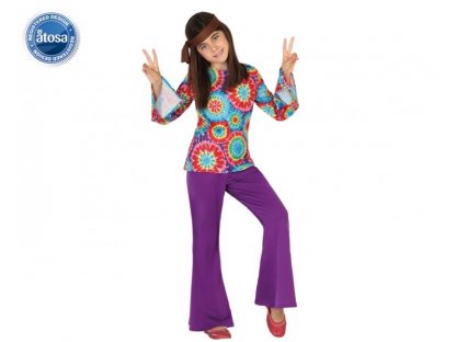 Disfraz hippie pantalón morado niña