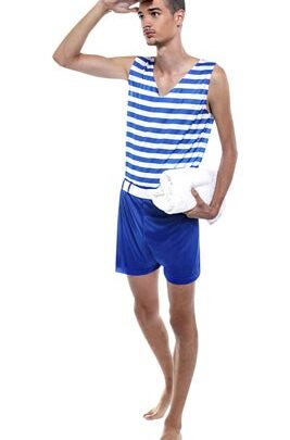Disfraz bañista rayas azul hombre