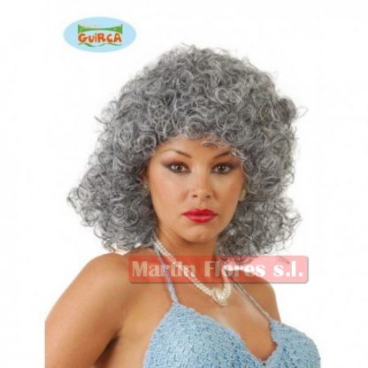 Peluca abuela rizado gris