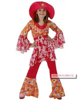 Disfraz hippie niña rojo flores