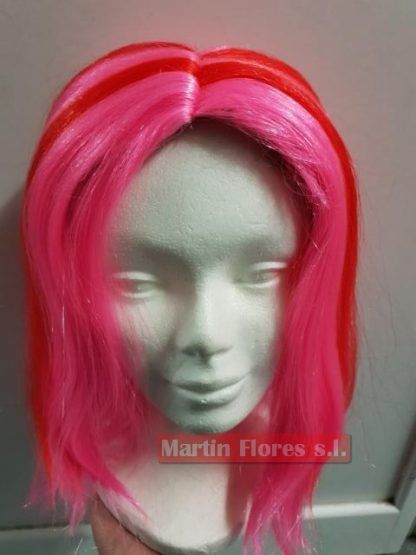 Peluca rosa con mechas rojas