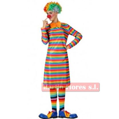 Disfraz payasa mujer rayas multicolor