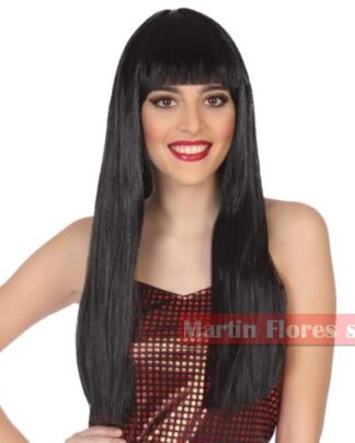 Peluca lisa negra con flequillo
