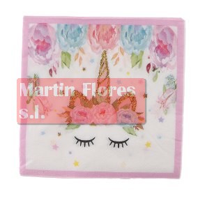 Servilleta unicornio flores 20u