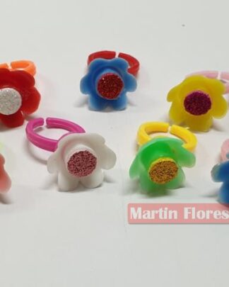 Anillos flores plástico niñas 6u