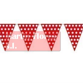 Banderín triángulos rojo lunares blancos