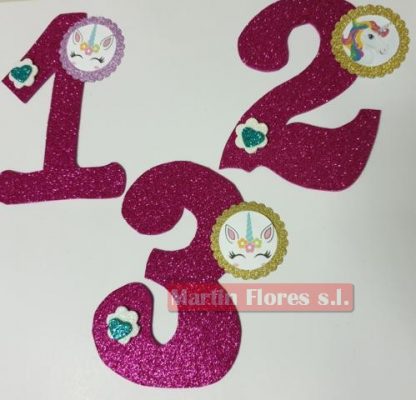 Número decoración tarta Unicornio