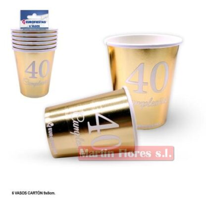 Vasos dorado 40 años 6u