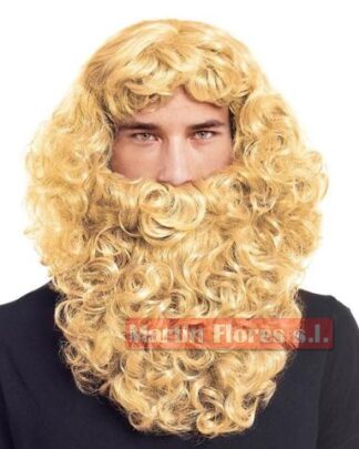 Peluca y barba rizada rubia rey