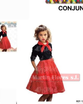 Falda y pañuelo rojo lunar blanco infantil